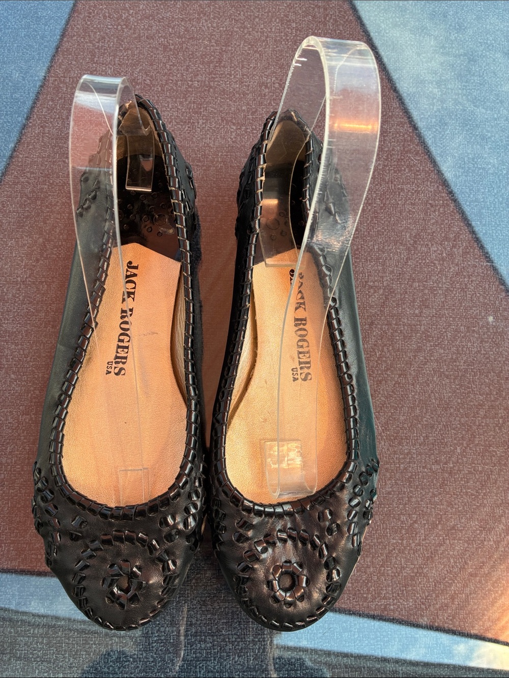 Jack Rogers Black Braided Leather Ballet Flats